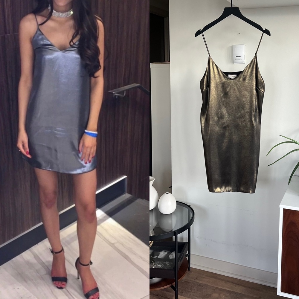 Aritzia Wilfred Vivienne Gold Shimmer Formal Evening Party Dress Sz M